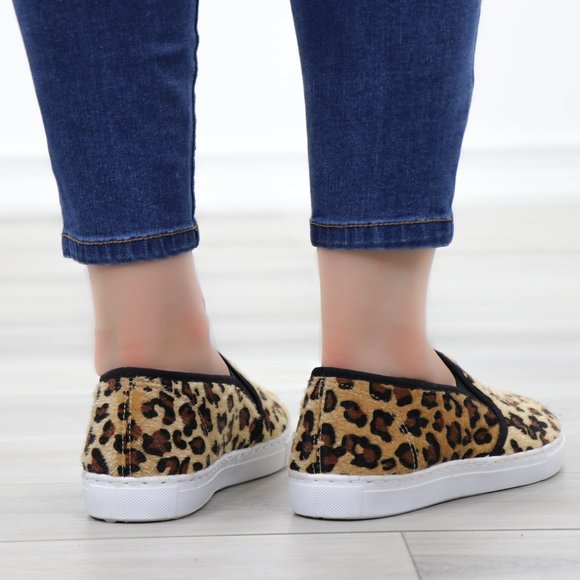 Slip On Leopard Print Furry Fashion Sneakers - Picture 7 of 15